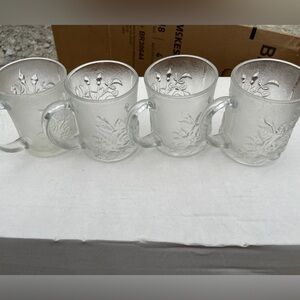 4 vintage Livia Pasari Crystal Clear Mugs Embossed Roses
